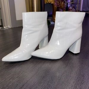 Pretty little thing white heeled boots